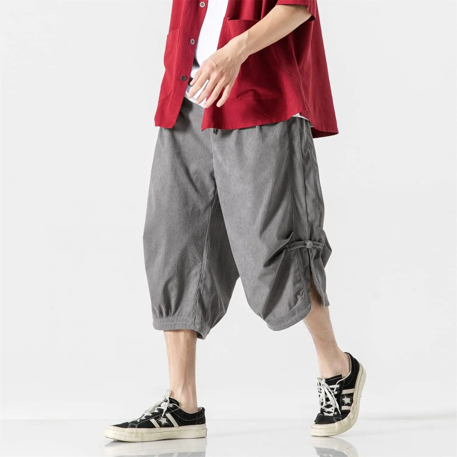 Seidarise Men's Harem Capri Pants, Wide Leg Mens Capris, Summer Linen Pants