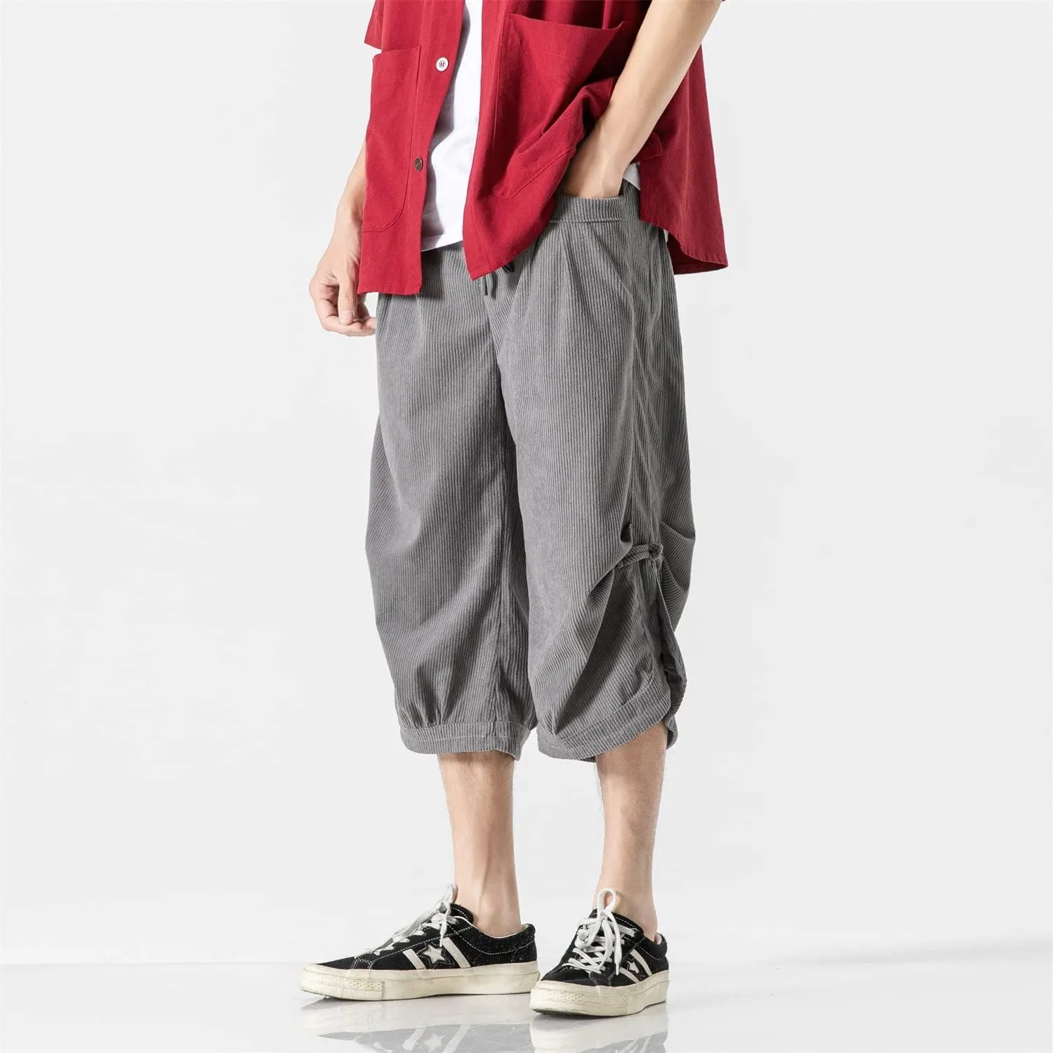 Seidarise Men's Harem Capri Pants, Wide Leg Mens Capris, Summer Linen Pants