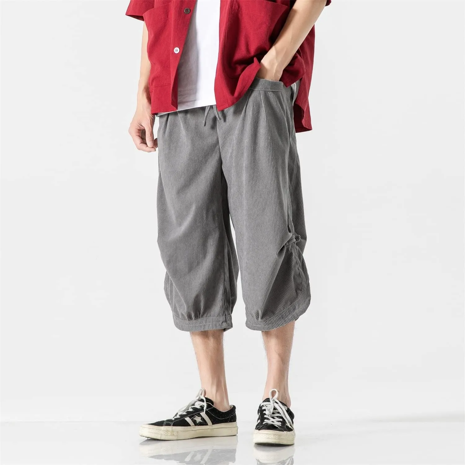 Seidarise Men's Harem Capri Pants, Wide Leg Mens Capris, Summer Linen Pants