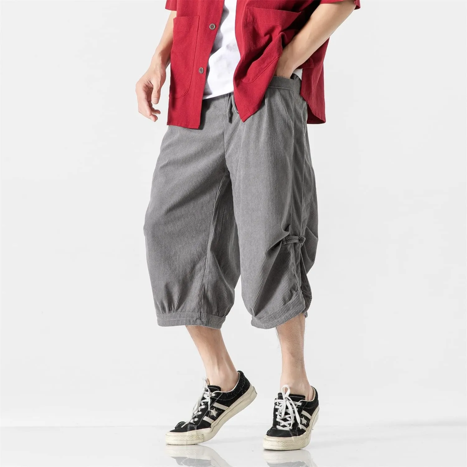 Seidarise Men's Harem Capri Pants, Wide Leg Mens Capris, Summer Linen Pants