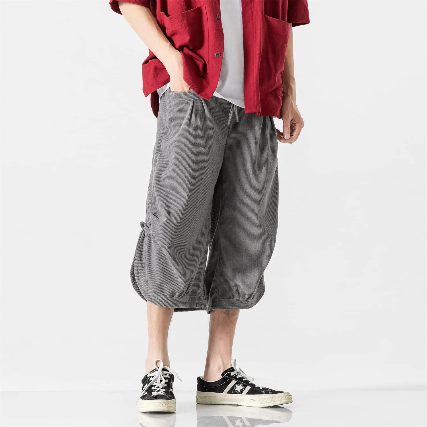 Seidarise Men's Harem Capri Pants, Wide Leg Mens Capris, Summer Linen Pants
