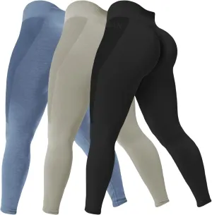 SENBAN 3 Piece Seamless Scrunch Leggings for Women High Waist Workout Athletic Yoga Pants Butt Lifting Booty Tights