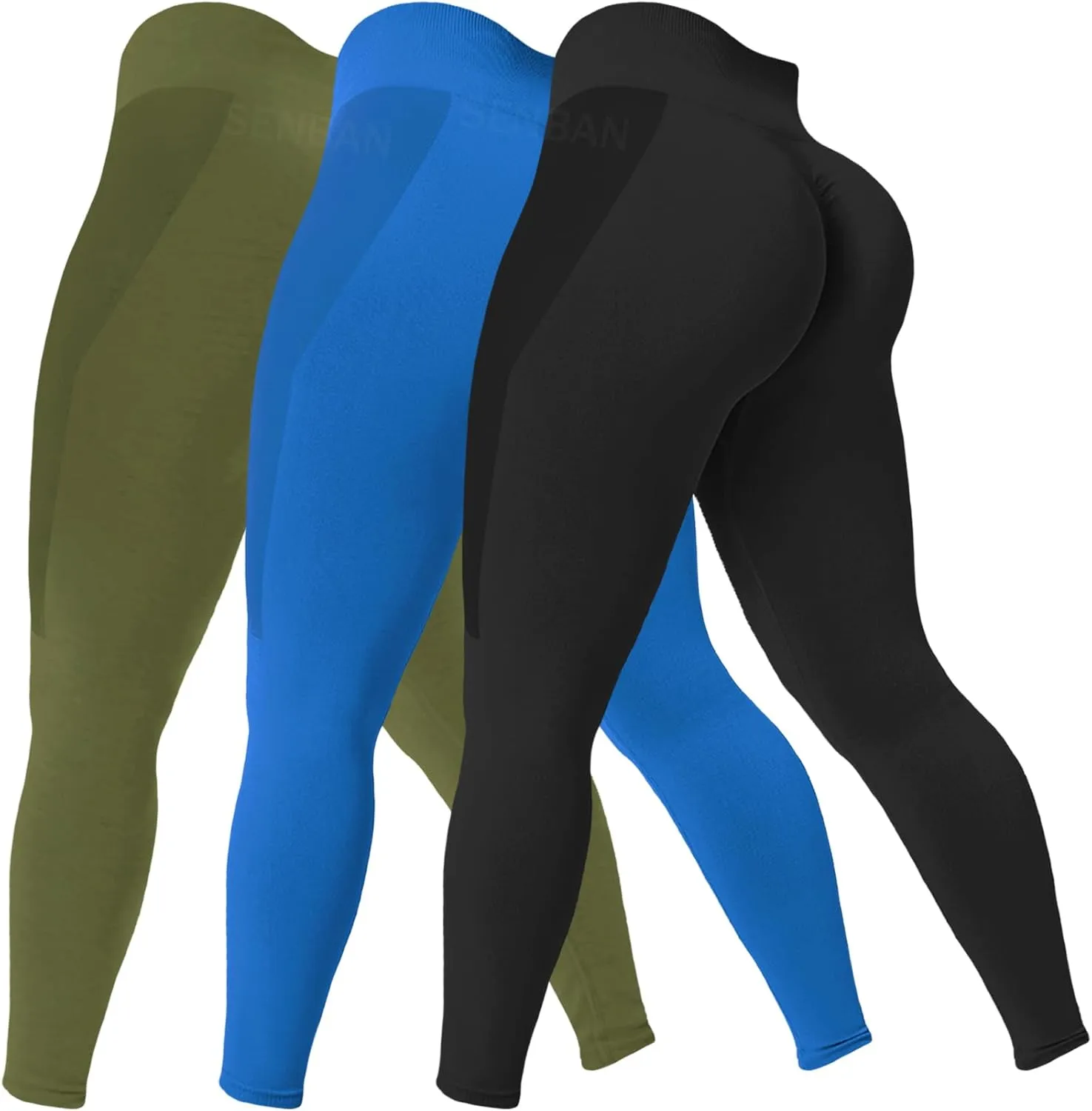 SENBAN 3 Piece Seamless Scrunch Leggings for Women High Waist Workout Athletic Yoga Pants Butt Lifting Booty Tights