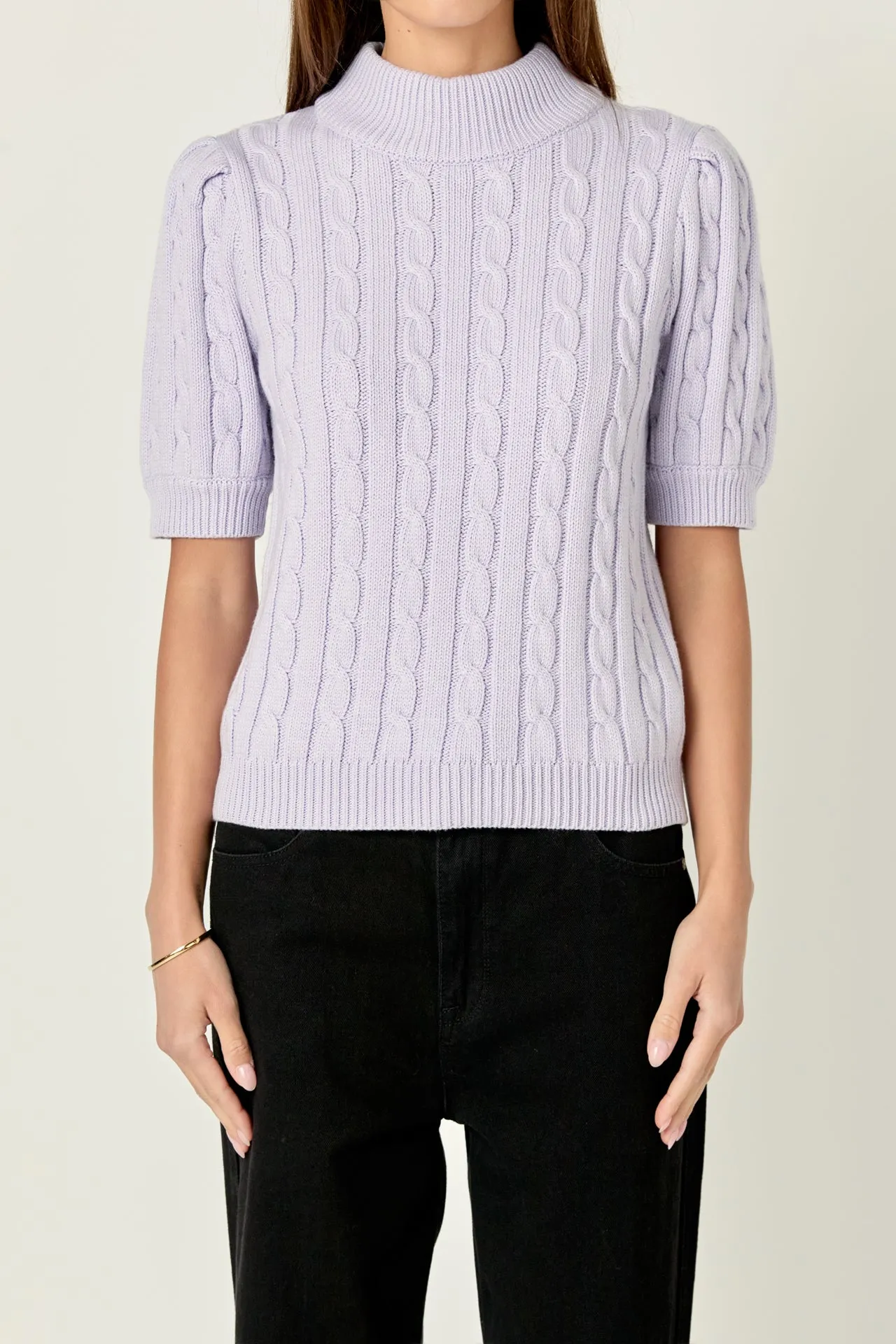 Short-Sleeve Cable-Knit Sweater