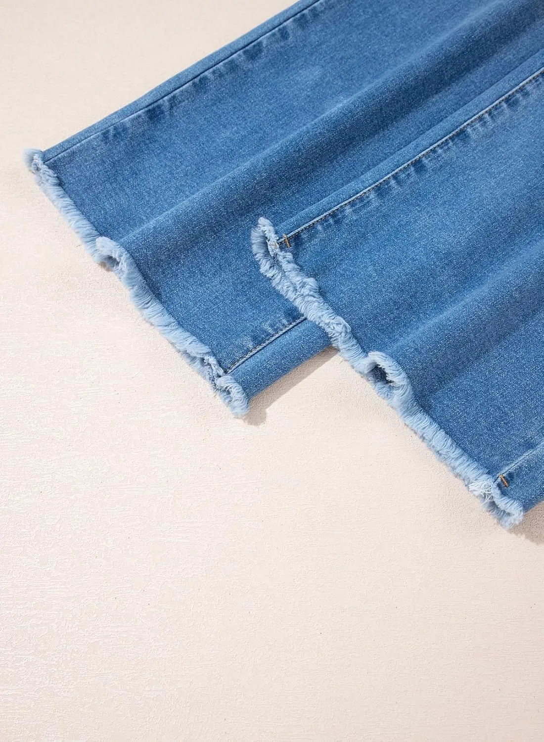Sidefeel Women's Wide Leg Jeans High Waisted Stretchy Baggy Raw Hem Button Denim Pants