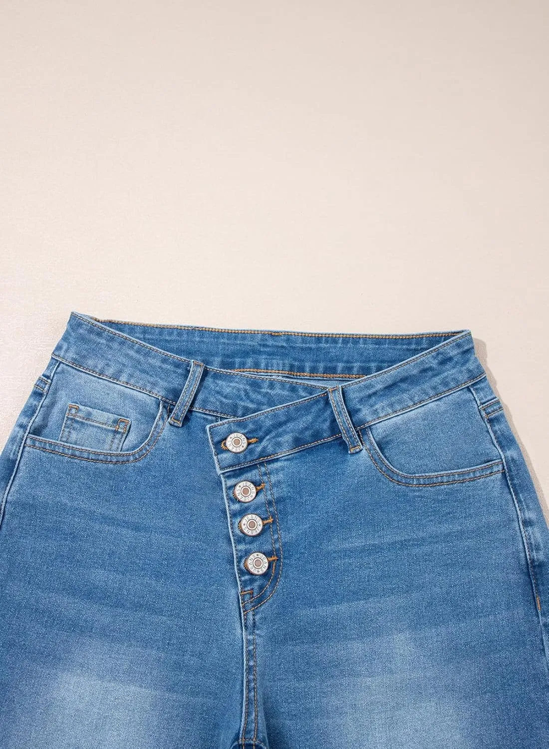Sidefeel Women's Wide Leg Jeans High Waisted Stretchy Baggy Raw Hem Button Denim Pants