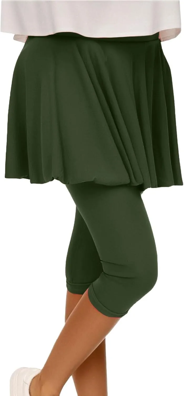 Skirted Leggings for Women High Waist Knee Length Golf Tennis Capri Yoga Pants Pleated Skirt Athletic Running Skorts