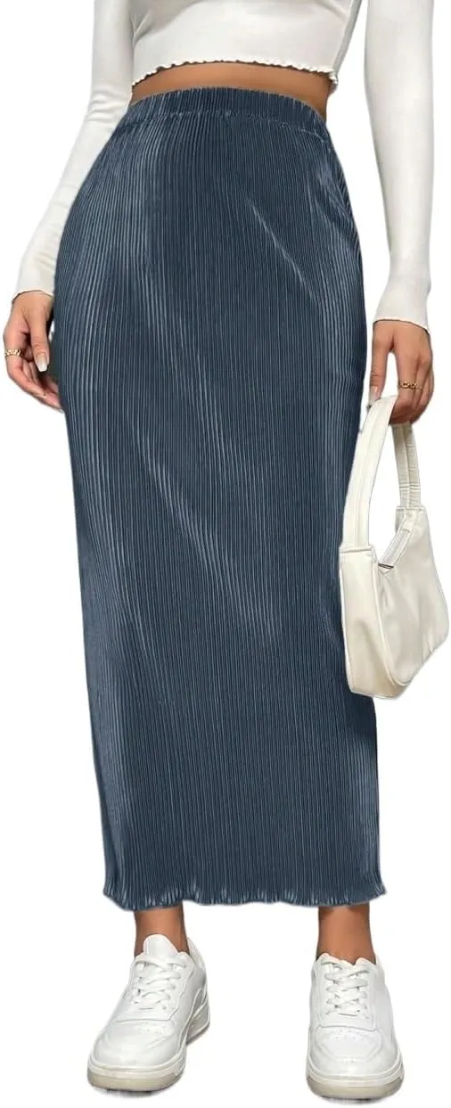 Skirts for Women Trendy Summer 2025 Solid Color Elasticated Waist Ruffle Hem Casual Maxi Skirt