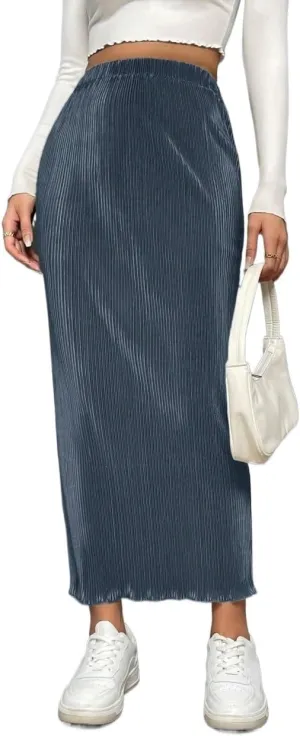 Skirts for Women Trendy Summer 2025 Solid Color Elasticated Waist Ruffle Hem Casual Maxi Skirt