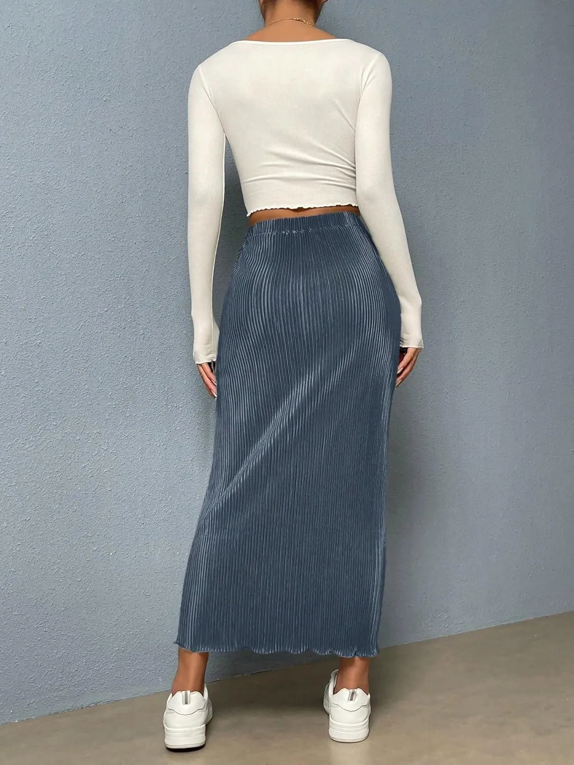Skirts for Women Trendy Summer 2025 Solid Color Elasticated Waist Ruffle Hem Casual Maxi Skirt