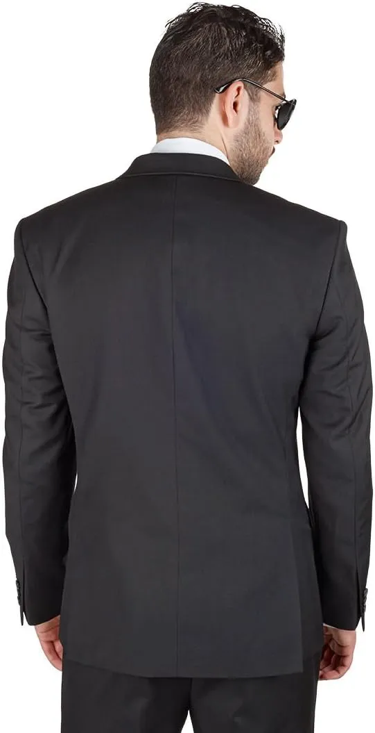 Slim Fit Men Suit Solid Black 2 Button Notch Lapel Flat Front Pants by Azar