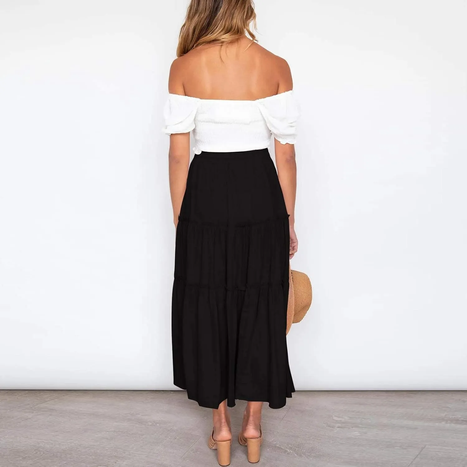 Solid Renaissance Skirt A Line Summer Pleated Boho High Rise Knee Length Skirts for Women Robe High Waist Cute Dress