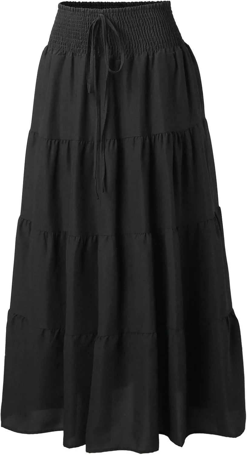 Solid Renaissance Skirt A Line Summer Pleated Boho High Rise Knee Length Skirts for Women Robe High Waist Cute Dress