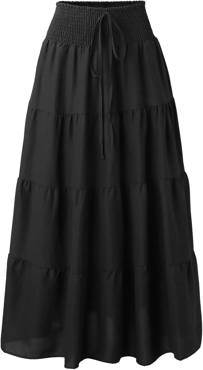 Solid Renaissance Skirt A Line Summer Pleated Boho High Rise Knee Length Skirts for Women Robe High Waist Cute Dress