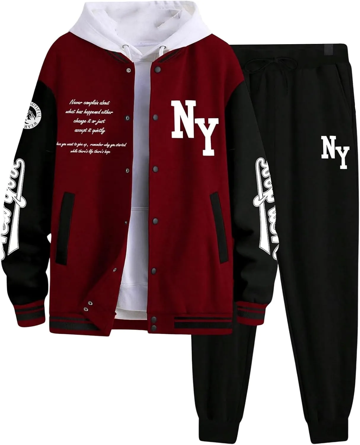 SOLY HUX Men's Tracksuit 2 Piece Outfits Color Block Letter Graphic Long Sleeve Varsity Jacket and Pants Set