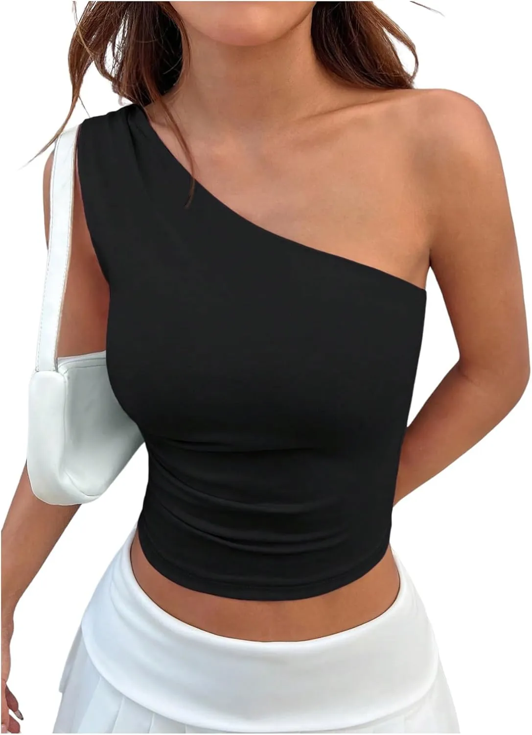 SOLY HUX Women's Summer One Shoulder Tank Top Sleeveless T Shirt Slim Fit Going Out Crop Tops