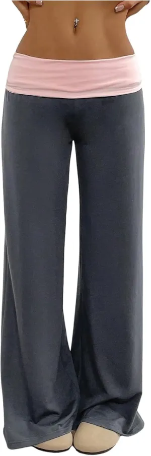 SOLY HUX Women's Sweatpants Color Block Low Rise Fold Over Waist Baggy Wide Leg Pants