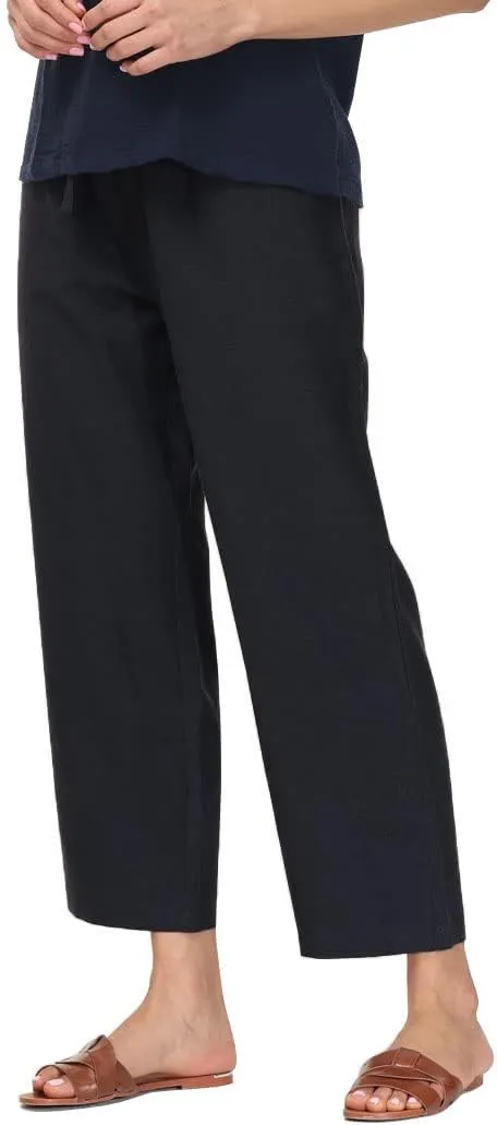 Soojun Women's Linen Blend Drawstring Wide Leg Cropped Pant
