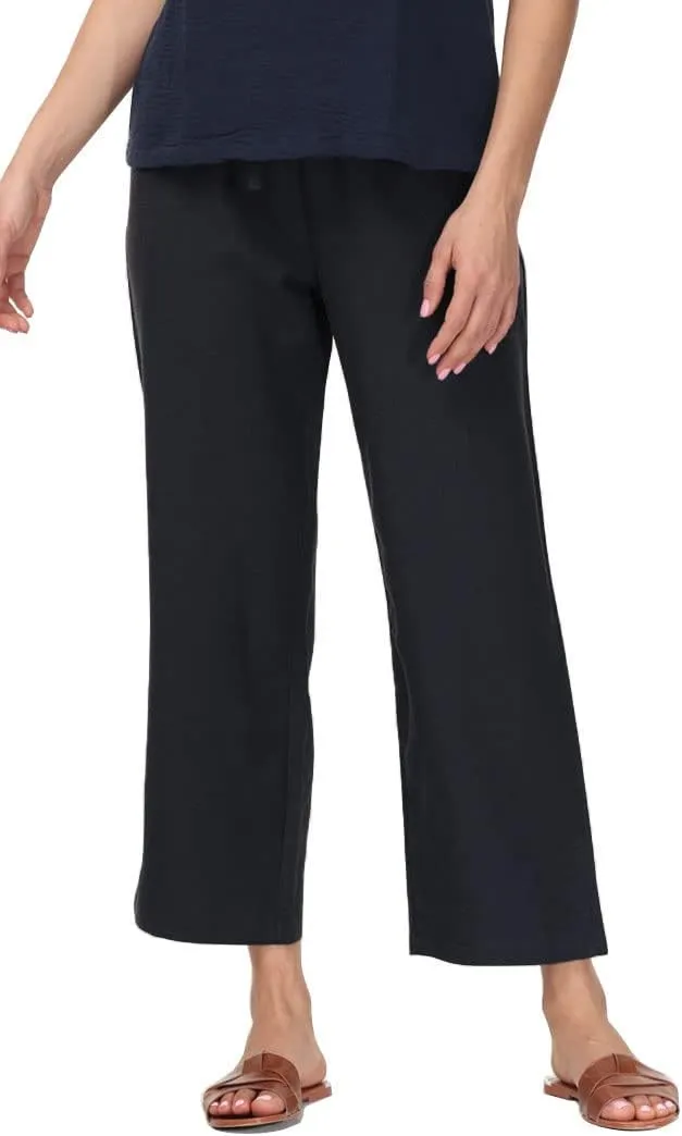 Soojun Women's Linen Blend Drawstring Wide Leg Cropped Pant