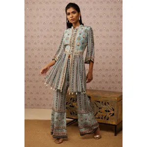 Soup by Sougat Paul Blue & Multi Sarouk Floral & Sequined Palazzo (Set of 2)