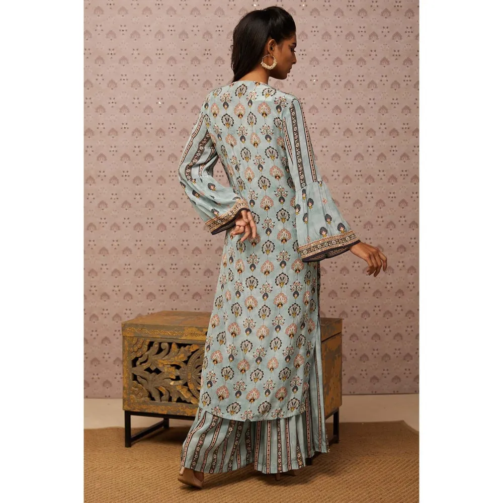 Soup by Sougat Paul Blue & Multi Sarouk Printed & Sequined Palazzo (Set of 2)