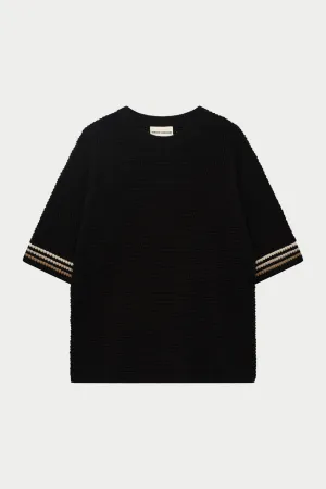 STRIPE CROCHET KNIT T-SHIRT - BLACK