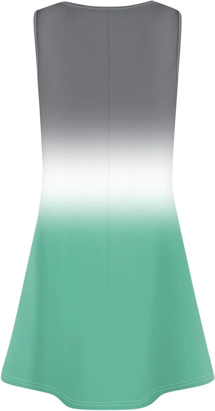Summer Dresses for Women 2025 Casual Crewneck Sleeveless Tunic Dress Gradient Color Flowy Sundress with Pockets