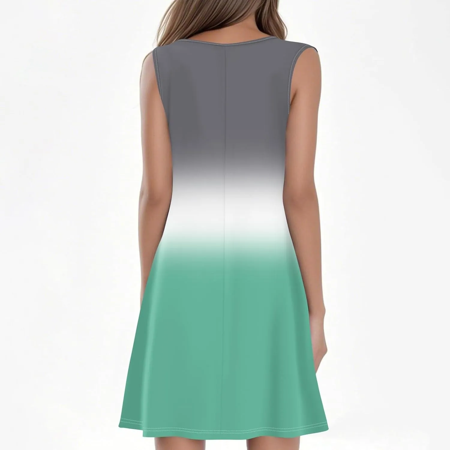 Summer Dresses for Women 2025 Casual Crewneck Sleeveless Tunic Dress Gradient Color Flowy Sundress with Pockets