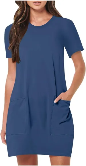 Summer Dresses for Women 2025 Classiac Fit Short Sleeve Midi Dress with Pockets Casual Loose Summer Beach Dresses