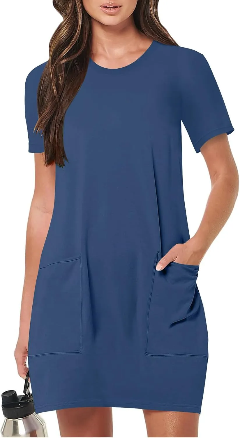 Summer Dresses for Women 2025 Classiac Fit Short Sleeve Midi Dress with Pockets Casual Loose Summer Beach Dresses