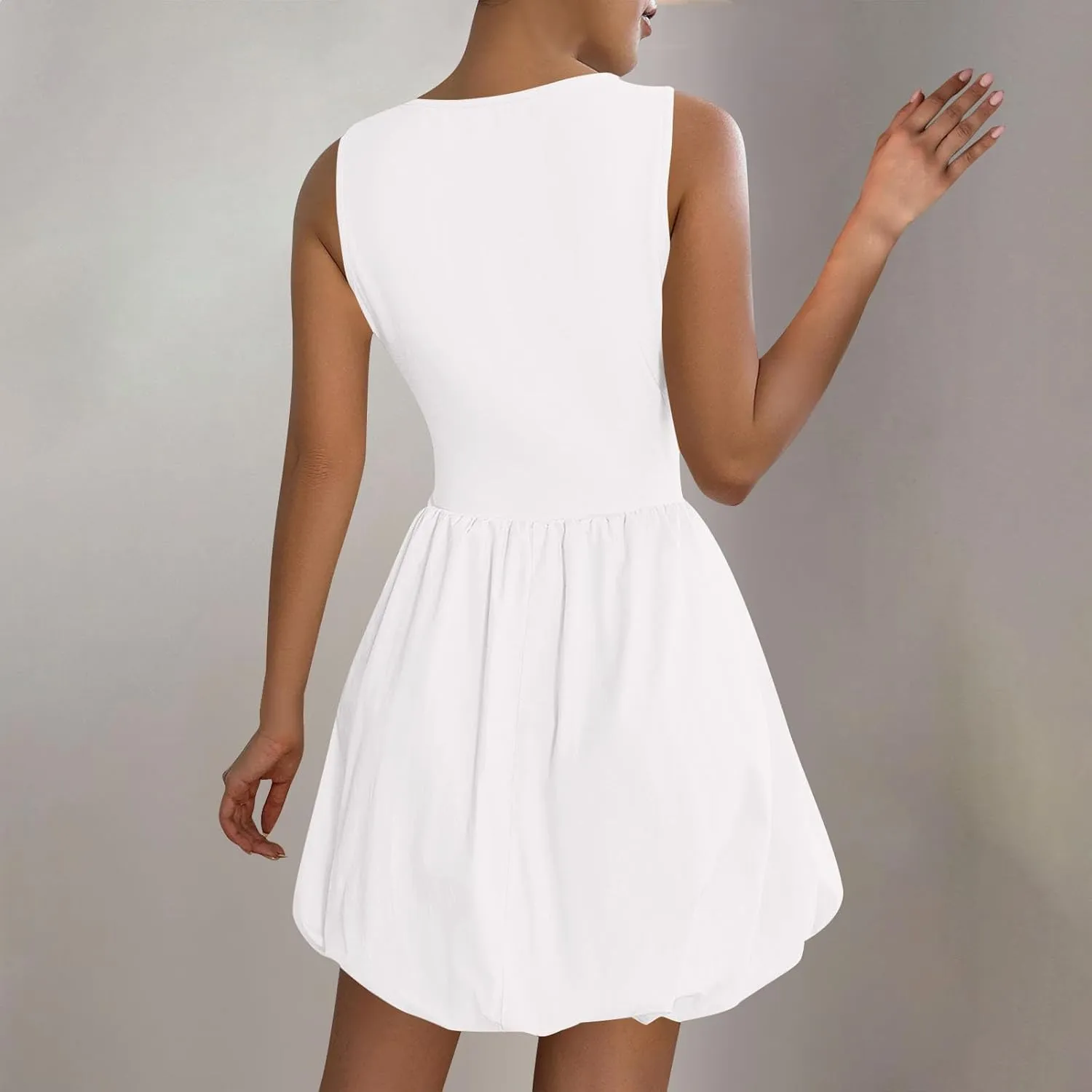 Summer Dresses Women 2025 Casual Sleeveless Tank Mini Short Dress Crew Neck Bubble Sundress Beach Wedding Guest Dress
