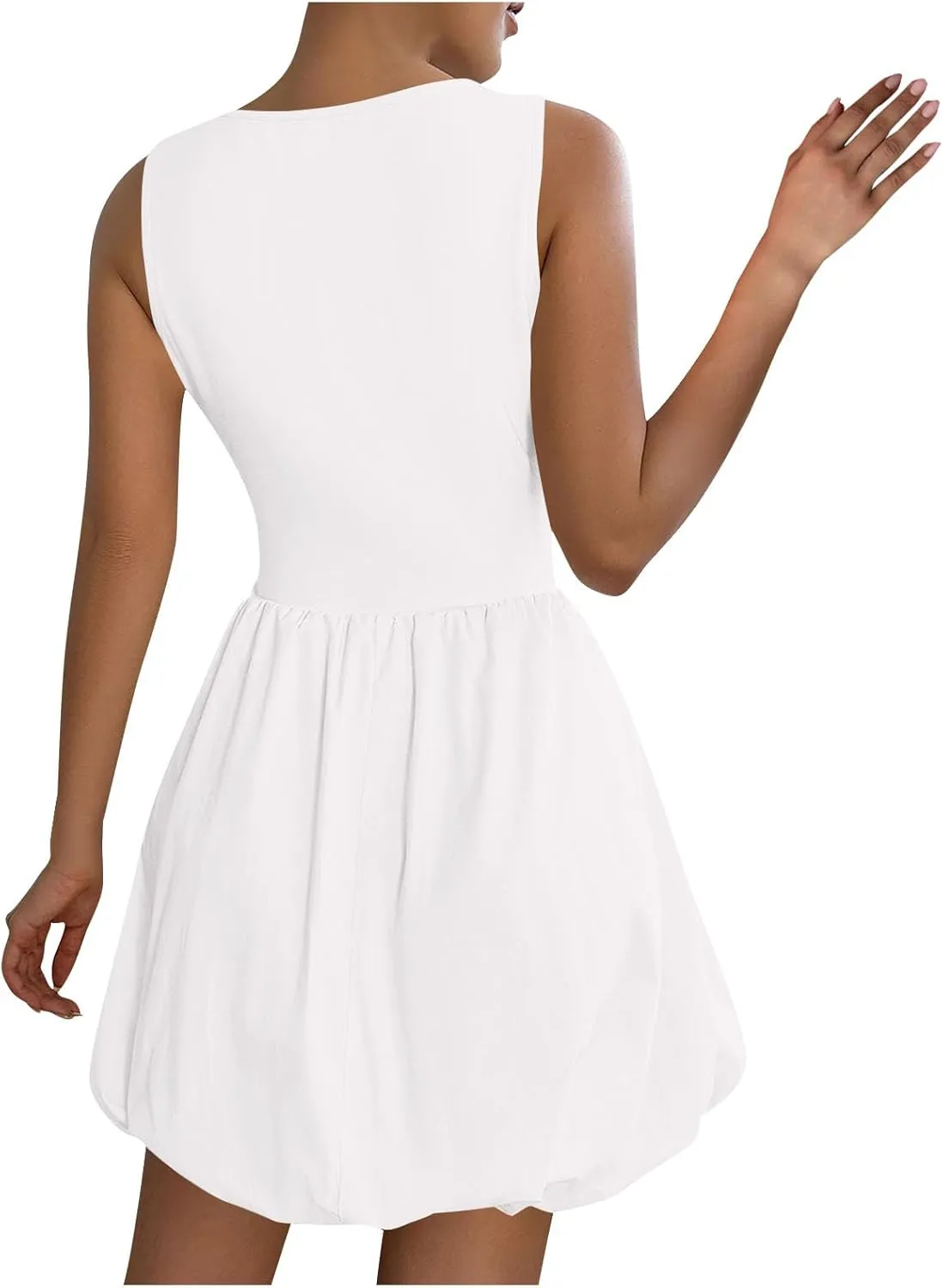 Summer Dresses Women 2025 Casual Sleeveless Tank Mini Short Dress Crew Neck Bubble Sundress Beach Wedding Guest Dress