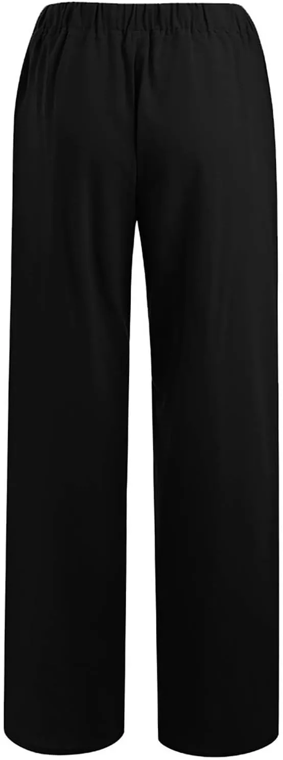 Summer Linen Pants for Women Trendy 2025 High Waisted Drawstring Lounge Trousers Flowy Boho Beach Pant Vacation Outfits