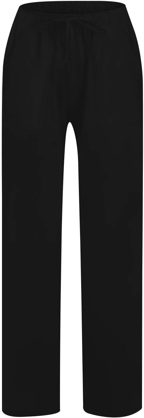 Summer Linen Pants for Women Trendy 2025 High Waisted Drawstring Lounge Trousers Flowy Boho Beach Pant Vacation Outfits