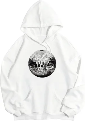 SweatyRocks Women's Graphic Print Oversized Hoodies Long Sleeve Party Sweatshirt with Pocket