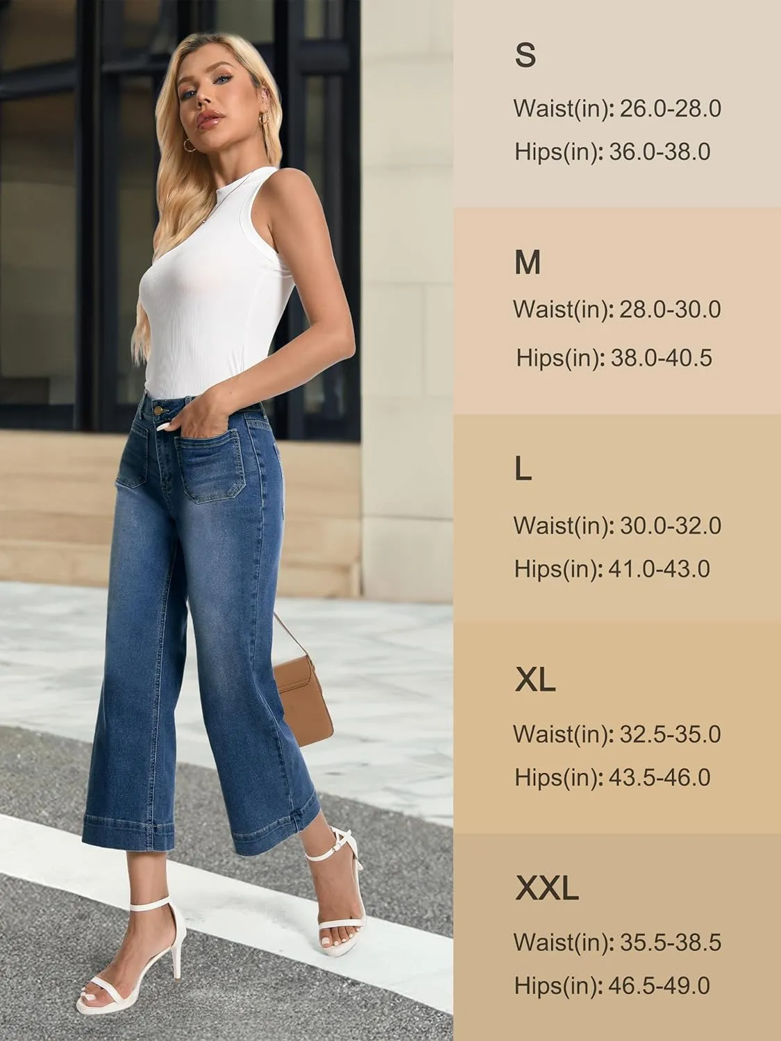 Tapata Women's 24/26 Petite Regular Wide Leg Jeans High Waisted Flare Stretchy Cropped Denim Pants Trendy Baggy Pockets