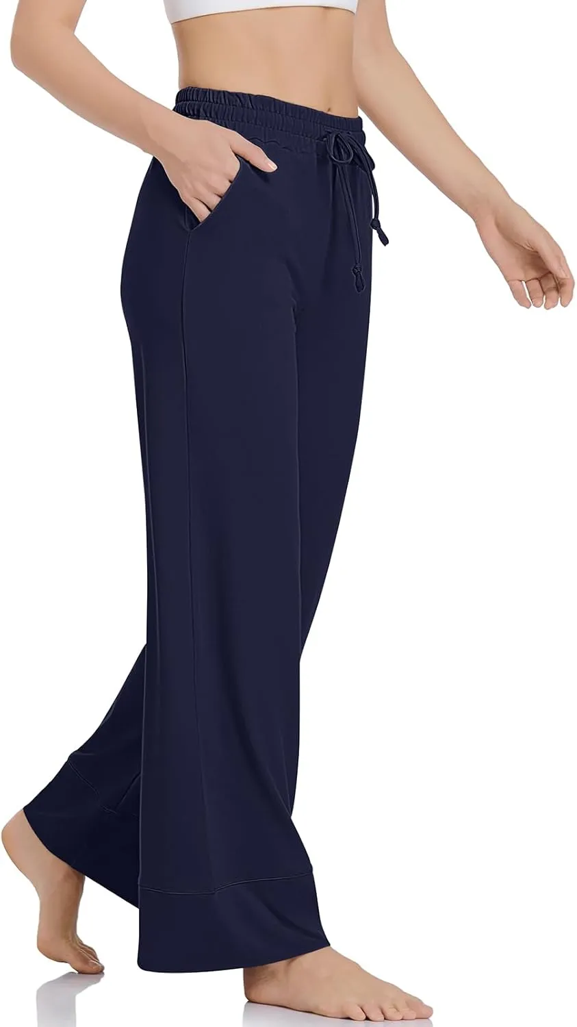 TARSE Wide Leg Yoga Pants for Women Plus Size Palazzo Trousers High Waist Lounge Pajamas Pants Casual Sweatpants with Pockets
