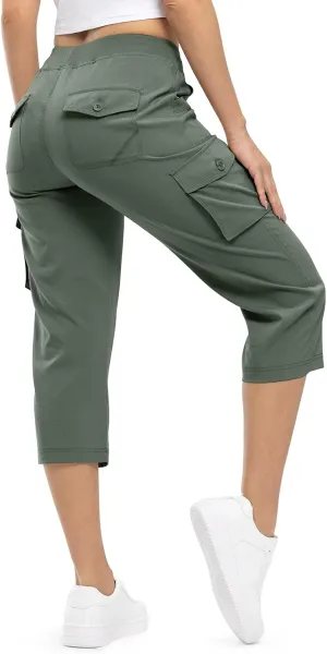 TBMPOY Womens Cargo Capris Lightweight Hiking Pants 6 Pockets Quick Dry Casual Outdoor Trip Loose Shorts Cropped Cotton