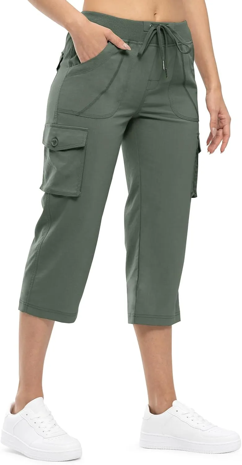 TBMPOY Womens Cargo Capris Lightweight Hiking Pants 6 Pockets Quick Dry Casual Outdoor Trip Loose Shorts Cropped Cotton
