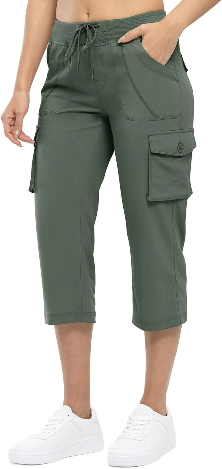 TBMPOY Womens Cargo Capris Lightweight Hiking Pants 6 Pockets Quick Dry Casual Outdoor Trip Loose Shorts Cropped Cotton