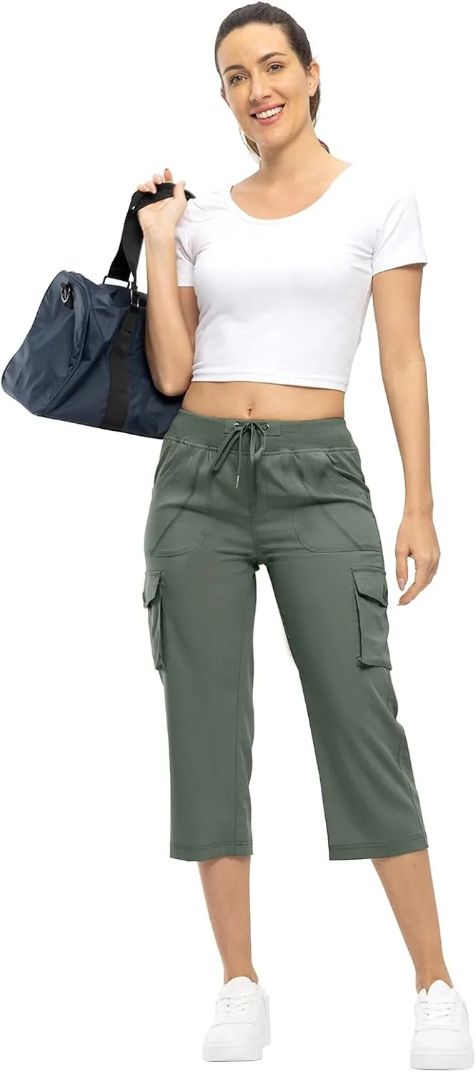 TBMPOY Womens Cargo Capris Lightweight Hiking Pants 6 Pockets Quick Dry Casual Outdoor Trip Loose Shorts Cropped Cotton