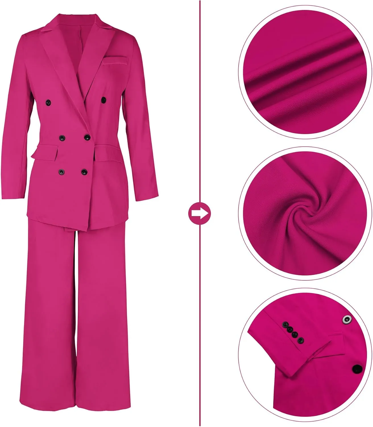 Tcremisa Women's Fashion Pants Suit 2 Piece Business Outfits Casual Double Breasted Blazer and Pant Sets