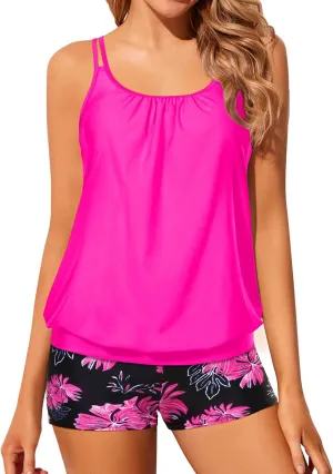 Tempt Me Women Two Piece Tankini Swimsuits Blouson Modest Swim Top Boyshort Bathing Suits