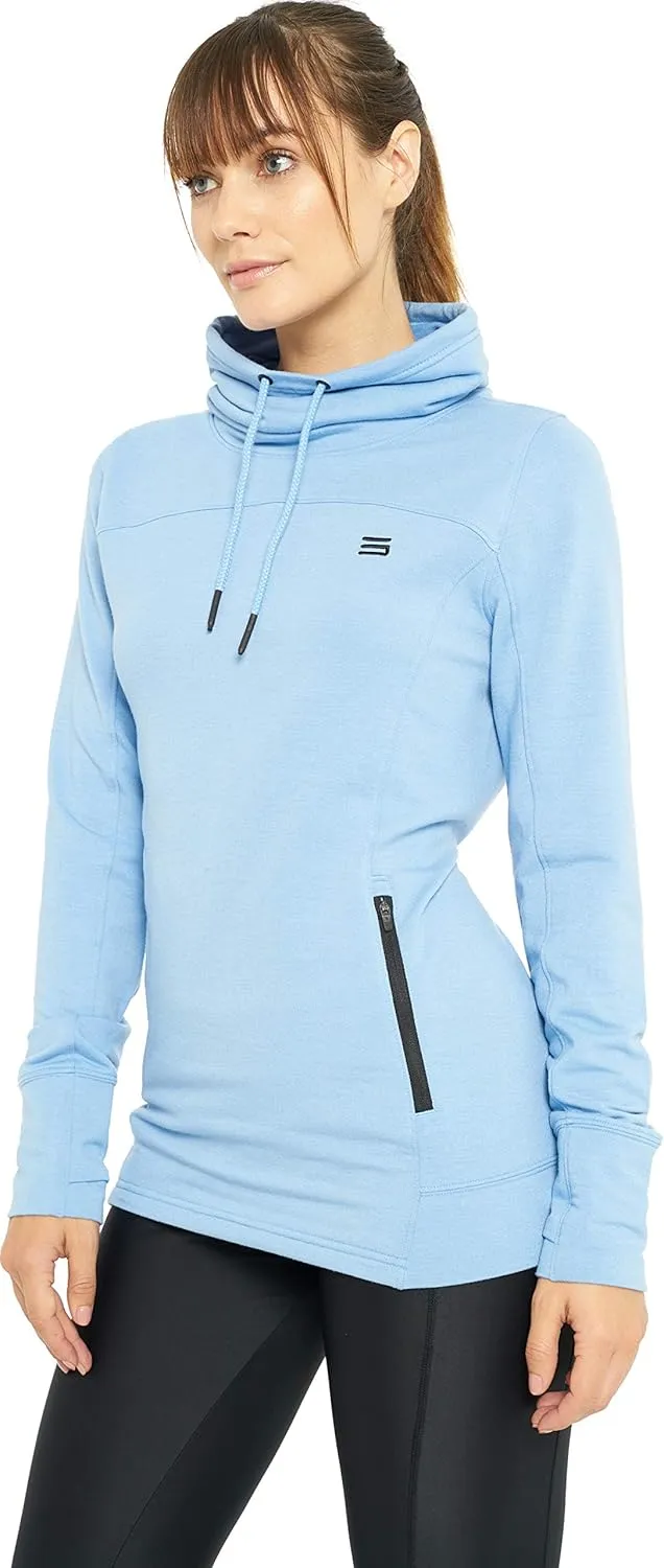 Three Sixty Six Dry Fit Running Pullover Womens - Fleece Cowl Neck Run Sweater Jacket - Zip Pockets and Thumbholes