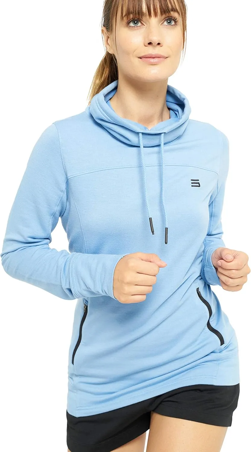 Three Sixty Six Dry Fit Running Pullover Womens - Fleece Cowl Neck Run Sweater Jacket - Zip Pockets and Thumbholes