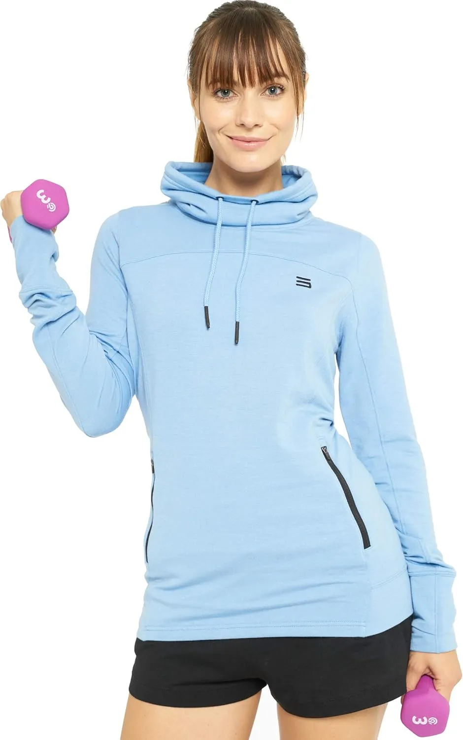 Three Sixty Six Dry Fit Running Pullover Womens - Fleece Cowl Neck Run Sweater Jacket - Zip Pockets and Thumbholes