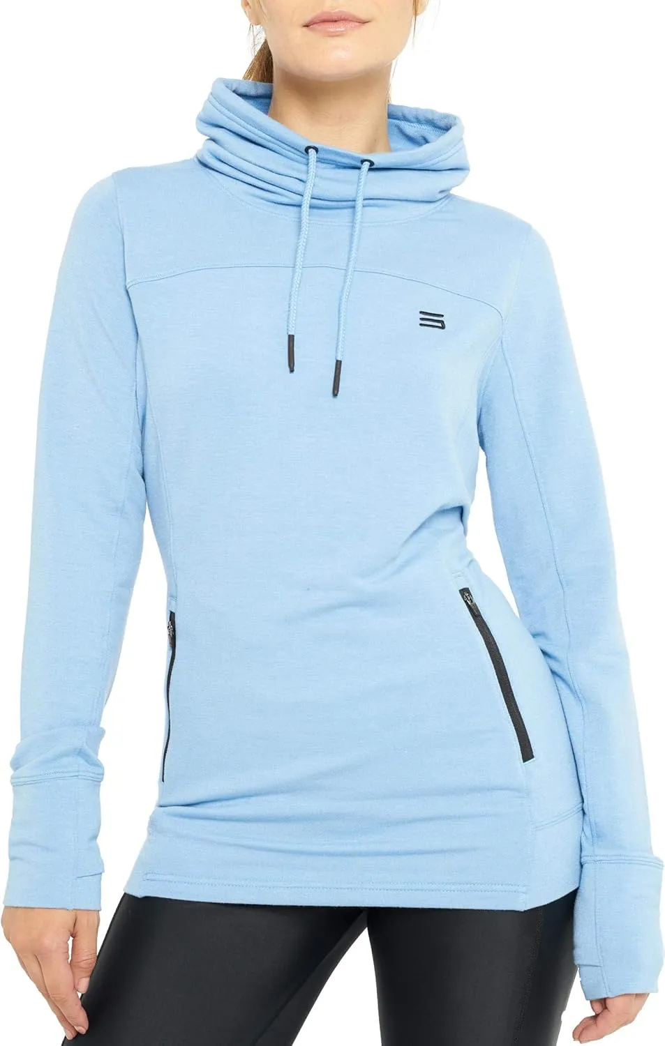 Three Sixty Six Dry Fit Running Pullover Womens - Fleece Cowl Neck Run Sweater Jacket - Zip Pockets and Thumbholes