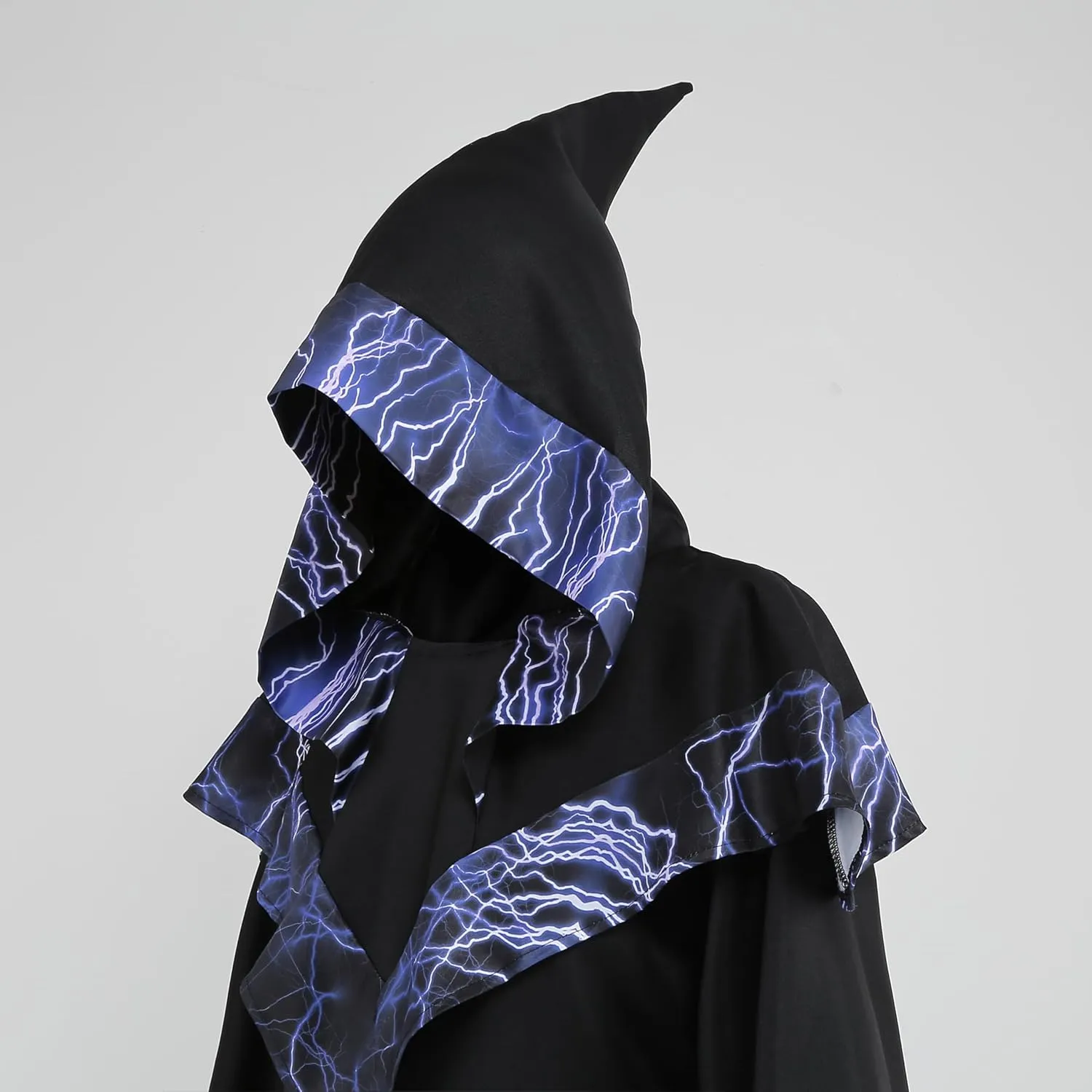 TOONRAIN Mens Halloween Costume Medieval Sorcerer Robe Dark Wizard Renaissance Vintage Hooded Cape Black Cloak