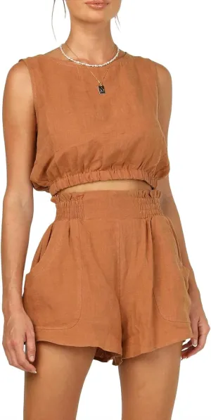 Trendy Queen Womens Summer 2 Piece Outfits Short Sets Matching Sleeveless Tank Top High Waisted Shorts with Pockets