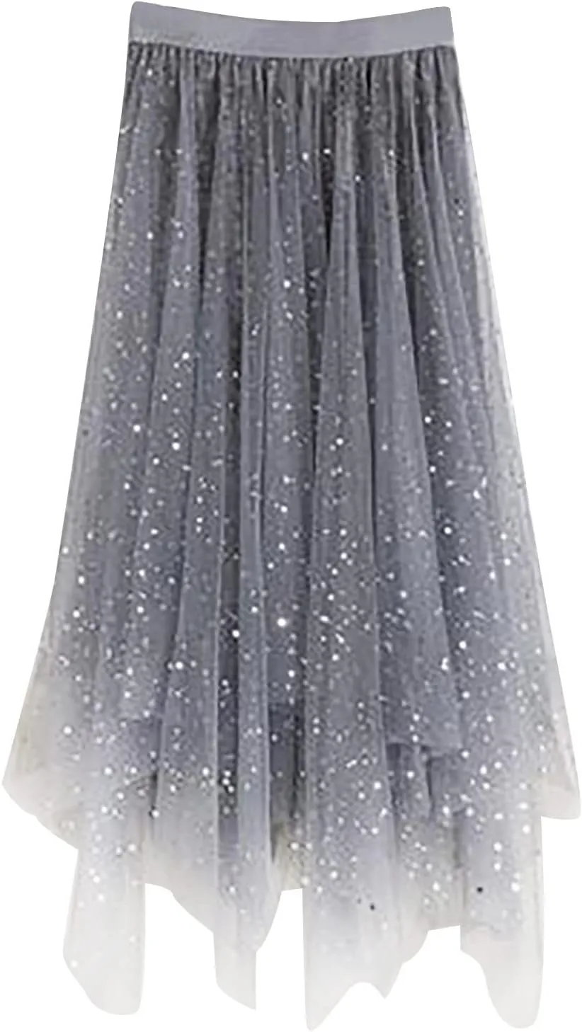 Tulle Skirts for Women High Waisted Tiered A Line Mesh Tutu Skirt Summer Loose Midi Fairy Skirt Festival Party Clubwear 2024